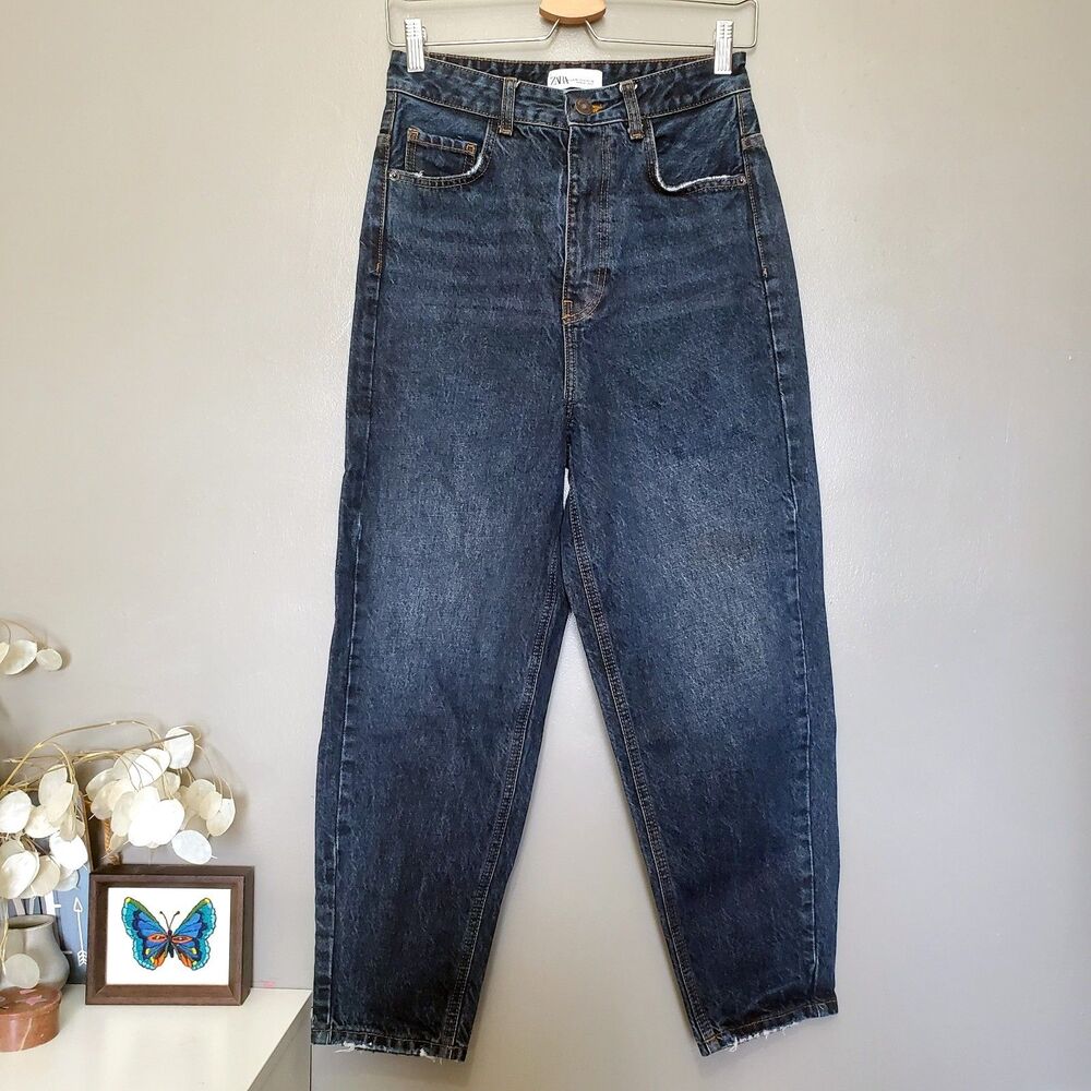 Zara Jeans Womens Size 4 Super High Rise Dark Wash Ankle Denim Cotton Casual